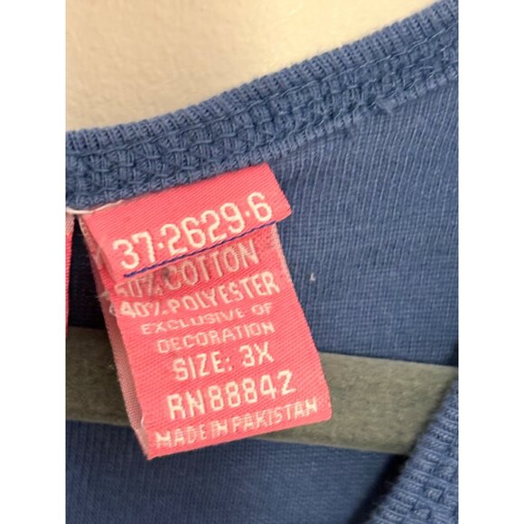 Woman Within Blue Long Sleeve Embroidered Tunic Top 3X Cotton Blend Pullover - Picture 6 of 6